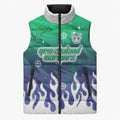 Personalized New Zealand Warriors Sleeveless Puffer Jacket Y2K Grunge Aesthetic With Cyber Flames and Starburst Graphics
