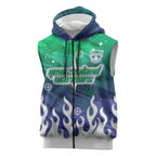 Personalized New Zealand Warriors Sleeveless Zip Hoodie Y2K Grunge Aesthetic With Cyber Flames and Starburst Graphics