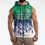 Personalized New Zealand Warriors Sleeveless Zip Hoodie Y2K Grunge Aesthetic With Cyber Flames and Starburst Graphics
