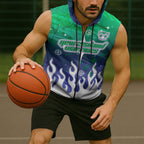 Personalized New Zealand Warriors Sleeveless Zip Hoodie Y2K Grunge Aesthetic With Cyber Flames and Starburst Graphics