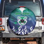 Personalized New Zealand Warriors Spare Tire Cover Y2K Grunge Aesthetic With Cyber Flames and Starburst Graphics