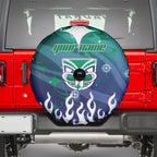 Personalized New Zealand Warriors Spare Tire Cover Y2K Grunge Aesthetic With Cyber Flames and Starburst Graphics