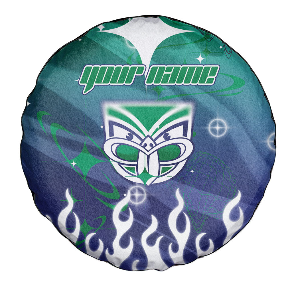 Personalized New Zealand Warriors Spare Tire Cover Y2K Grunge Aesthetic With Cyber Flames and Starburst Graphics