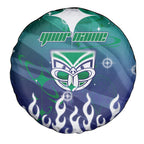 Personalized New Zealand Warriors Spare Tire Cover Y2K Grunge Aesthetic With Cyber Flames and Starburst Graphics
