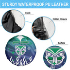 Personalized New Zealand Warriors Spare Tire Cover Y2K Grunge Aesthetic With Cyber Flames and Starburst Graphics