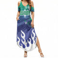 Personalized New Zealand Warriors Summer Maxi Dress Y2K Grunge Aesthetic With Cyber Flames and Starburst Graphics