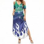 Personalized New Zealand Warriors Summer Maxi Dress Y2K Grunge Aesthetic With Cyber Flames and Starburst Graphics