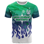 Personalized New Zealand Warriors T Shirt Y2K Grunge Aesthetic With Cyber Flames and Starburst Graphics