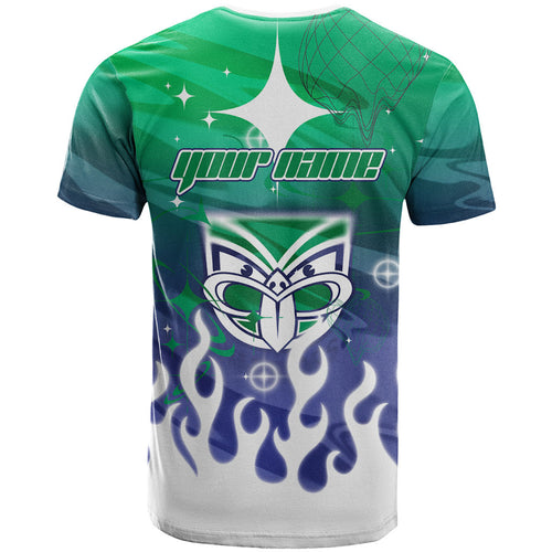 Personalized New Zealand Warriors T Shirt Y2K Grunge Aesthetic With Cyber Flames and Starburst Graphics