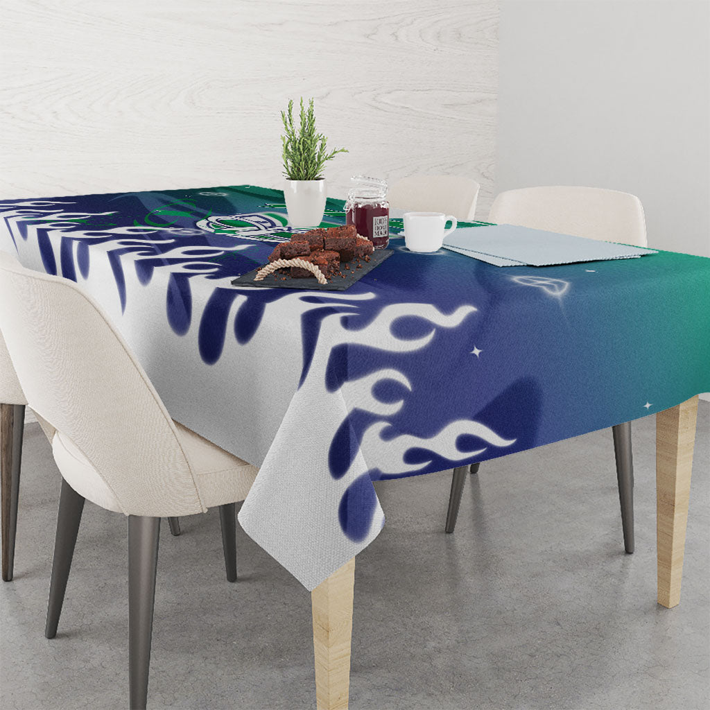 Personalized New Zealand Warriors Tablecloth Y2K Grunge Aesthetic With Cyber Flames and Starburst Graphics