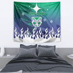Personalized New Zealand Warriors Tapestry Y2K Grunge Aesthetic With Cyber Flames and Starburst Graphics