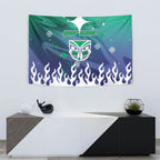 Personalized New Zealand Warriors Tapestry Y2K Grunge Aesthetic With Cyber Flames and Starburst Graphics