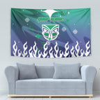 Personalized New Zealand Warriors Tapestry Y2K Grunge Aesthetic With Cyber Flames and Starburst Graphics