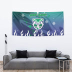 Personalized New Zealand Warriors Tapestry Y2K Grunge Aesthetic With Cyber Flames and Starburst Graphics