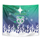 Personalized New Zealand Warriors Tapestry Y2K Grunge Aesthetic With Cyber Flames and Starburst Graphics