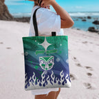 Personalized New Zealand Warriors Tote Bag Y2K Grunge Aesthetic With Cyber Flames and Starburst Graphics