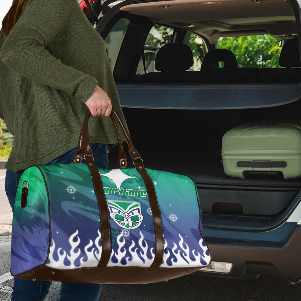 Personalized New Zealand Warriors Travel Bag Y2K Grunge Aesthetic With Cyber Flames and Starburst Graphics