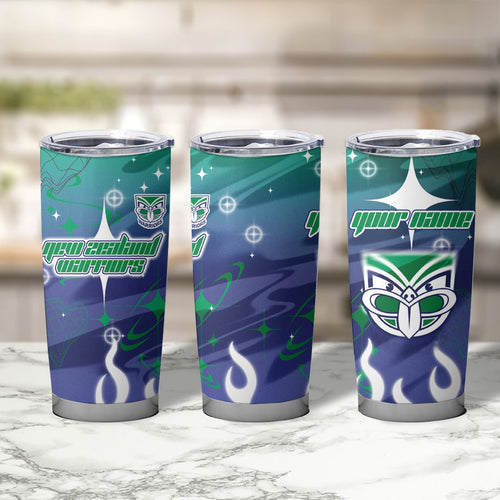Personalized New Zealand Warriors Tumbler Cup Y2K Grunge Aesthetic With Cyber Flames and Starburst Graphics