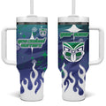 Personalized New Zealand Warriors Tumbler With Handle Y2K Grunge Aesthetic With Cyber Flames and Starburst Graphics