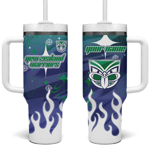Personalized New Zealand Warriors Tumbler With Handle Y2K Grunge Aesthetic With Cyber Flames and Starburst Graphics