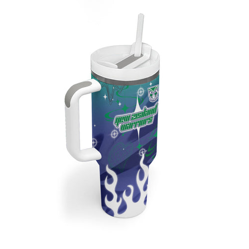 Personalized New Zealand Warriors Tumbler With Handle Y2K Grunge Aesthetic With Cyber Flames and Starburst Graphics
