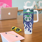 Personalized New Zealand Warriors Tumbler With Handle Y2K Grunge Aesthetic With Cyber Flames and Starburst Graphics