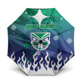 Personalized New Zealand Warriors Umbrella Y2K Grunge Aesthetic With Cyber Flames and Starburst Graphics