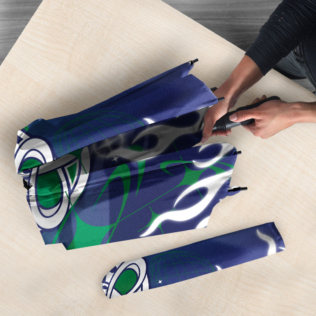Personalized New Zealand Warriors Umbrella Y2K Grunge Aesthetic With Cyber Flames and Starburst Graphics
