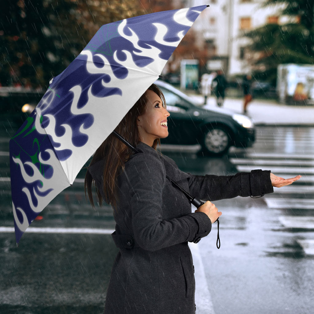 Personalized New Zealand Warriors Umbrella Y2K Grunge Aesthetic With Cyber Flames and Starburst Graphics