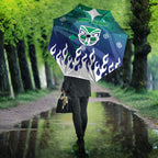 Personalized New Zealand Warriors Umbrella Y2K Grunge Aesthetic With Cyber Flames and Starburst Graphics