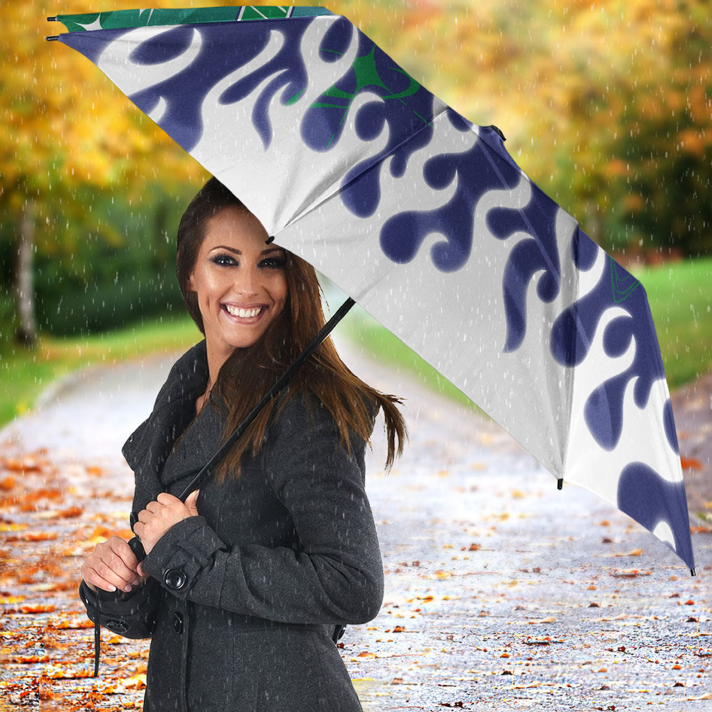 Personalized New Zealand Warriors Umbrella Y2K Grunge Aesthetic With Cyber Flames and Starburst Graphics