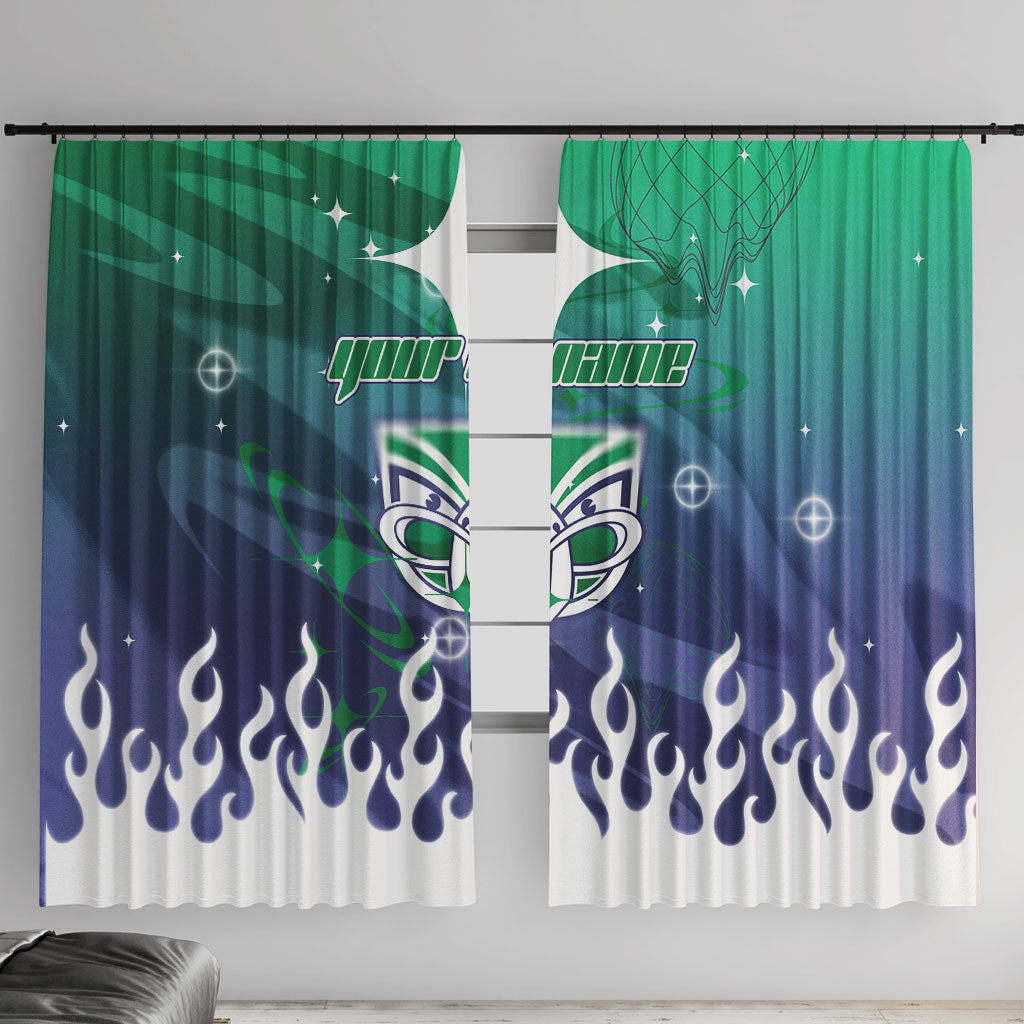 Personalized New Zealand Warriors Window Curtain Y2K Grunge Aesthetic With Cyber Flames and Starburst Graphics