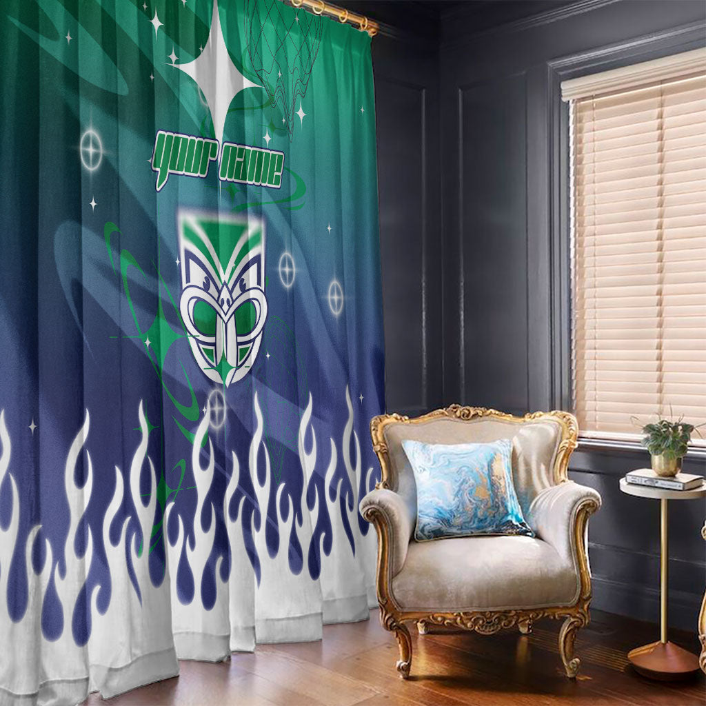 Personalized New Zealand Warriors Window Curtain Y2K Grunge Aesthetic With Cyber Flames and Starburst Graphics