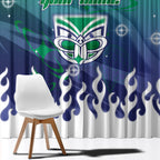 Personalized New Zealand Warriors Window Curtain Y2K Grunge Aesthetic With Cyber Flames and Starburst Graphics