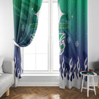 Personalized New Zealand Warriors Window Curtain Y2K Grunge Aesthetic With Cyber Flames and Starburst Graphics