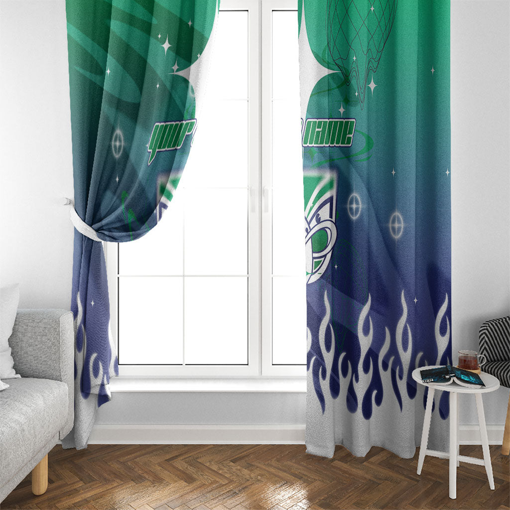 Personalized New Zealand Warriors Window Curtain Y2K Grunge Aesthetic With Cyber Flames and Starburst Graphics