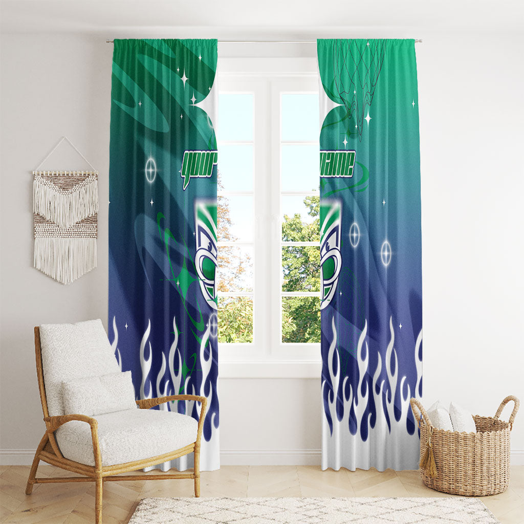 Personalized New Zealand Warriors Window Curtain Y2K Grunge Aesthetic With Cyber Flames and Starburst Graphics