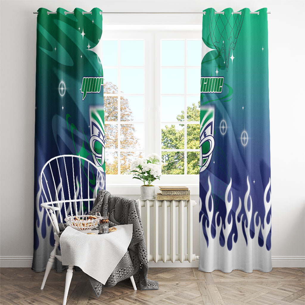 Personalized New Zealand Warriors Window Curtain Y2K Grunge Aesthetic With Cyber Flames and Starburst Graphics
