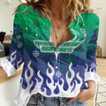 Personalized New Zealand Warriors Women Casual Shirt Y2K Grunge Aesthetic With Cyber Flames and Starburst Graphics