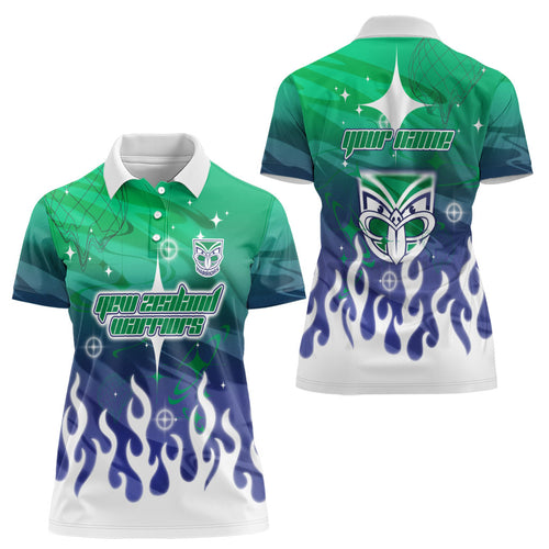 Personalized New Zealand Warriors Women Polo Shirt Y2K Grunge Aesthetic With Cyber Flames and Starburst Graphics
