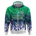 Personalized New Zealand Warriors Zip Hoodie Y2K Grunge Aesthetic With Cyber Flames and Starburst Graphics