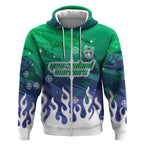 Personalized New Zealand Warriors Zip Hoodie Y2K Grunge Aesthetic With Cyber Flames and Starburst Graphics