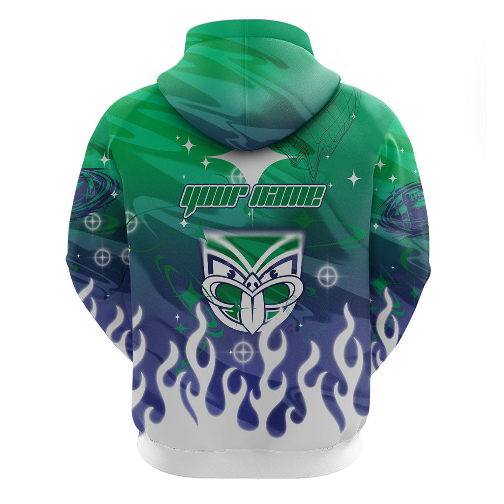 Personalized New Zealand Warriors Zip Hoodie Y2K Grunge Aesthetic With Cyber Flames and Starburst Graphics