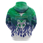 Personalized New Zealand Warriors Zip Hoodie Y2K Grunge Aesthetic With Cyber Flames and Starburst Graphics