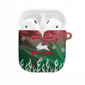 Personalized South Sydney Rabbitohs AirPods Case Y2K Grunge Aesthetic With Cyber Flames and Starburst Graphics
