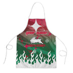Personalized South Sydney Rabbitohs Apron Y2K Grunge Aesthetic With Cyber Flames and Starburst Graphics