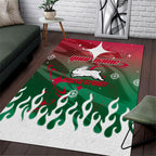 Personalized South Sydney Rabbitohs Area Rug Y2K Grunge Aesthetic With Cyber Flames and Starburst Graphics