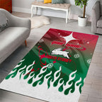 Personalized South Sydney Rabbitohs Area Rug Y2K Grunge Aesthetic With Cyber Flames and Starburst Graphics