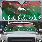 Personalized South Sydney Rabbitohs Auto Sun Shade Y2K Grunge Aesthetic With Cyber Flames and Starburst Graphics