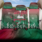 Personalized South Sydney Rabbitohs Back Car Seat Cover Y2K Grunge Aesthetic With Cyber Flames and Starburst Graphics